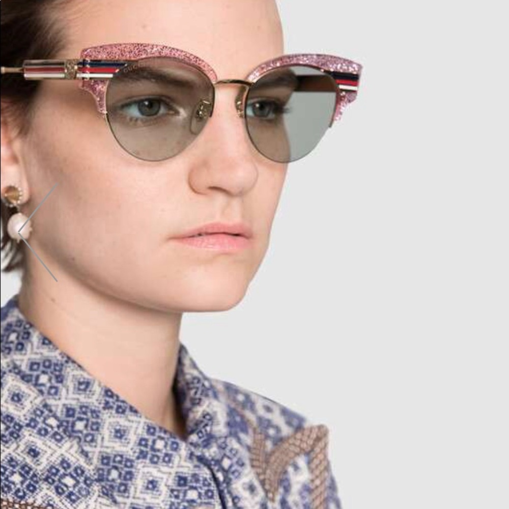 Gucci Cat Eye Pink Glitter Acetate Sunglasses Gem